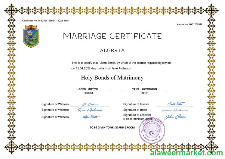 Algeria marriage certificate Word and PDF template